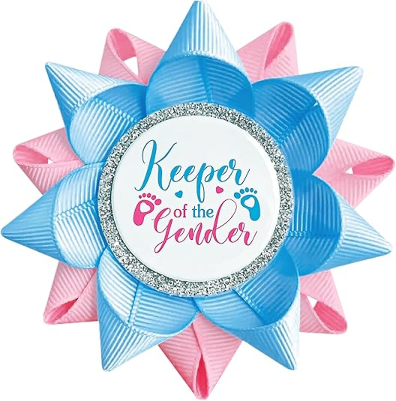 Keeper Of The Gender Button Gender Reveal Party Favors Boy or Girl Button Pins Baby Feet Light Blue and Pink Grosgrain Ribbon Pins for Baby Shower Celebration Party Supplies